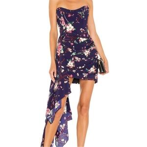Chasing Dawn Floral Strapless Dress in Navy